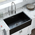 Ruvati 30"x20" Farmhouse Apron-Front Kitchen Sink Sgl Bowl, Glossy Black RVL2100BK